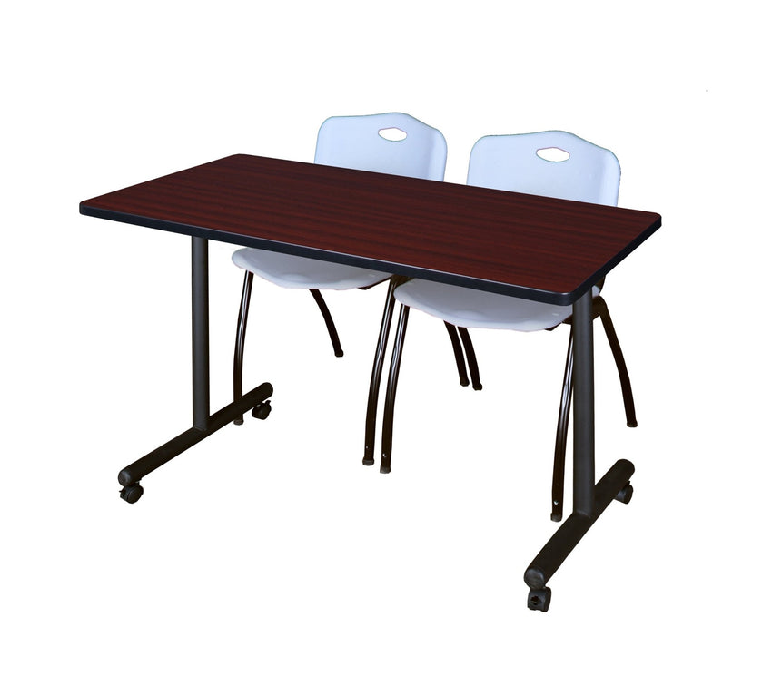 Regency Kobe Professional Mobile T - Base Training Table & 2 M Stack Chairs 48"W x 24"D x 29"H (REG - MKTRCC4824 - 2M) - SchoolOutlet