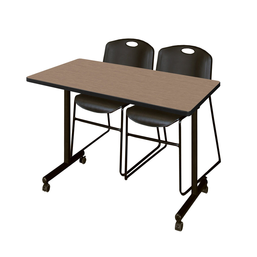 Regency Kobe Professional Mobile T - Base Training Table & 2 Zeng Stack Chairs 48"W x 24"D x 29"H (REG - MKTRCC4824 - ZNG) - SchoolOutlet