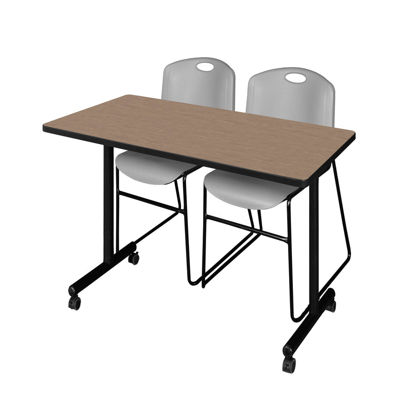 Regency Kobe Professional Mobile T - Base Training Table & 2 Zeng Stack Chairs 48"W x 24"D x 29"H (REG - MKTRCC4824 - ZNG) - SchoolOutlet