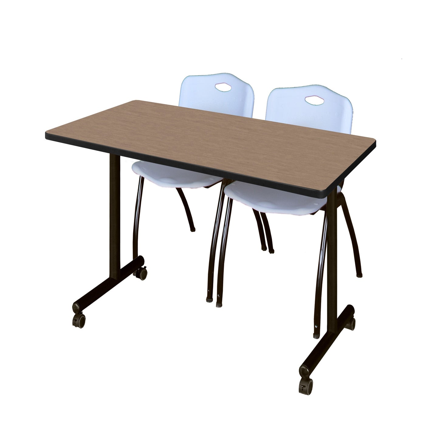 Regency Kobe Professional Mobile T - Base Training Table & 2 M Stack Chairs 48"W x 24"D x 29"H (REG - MKTRCC4824 - 2M) - SchoolOutlet