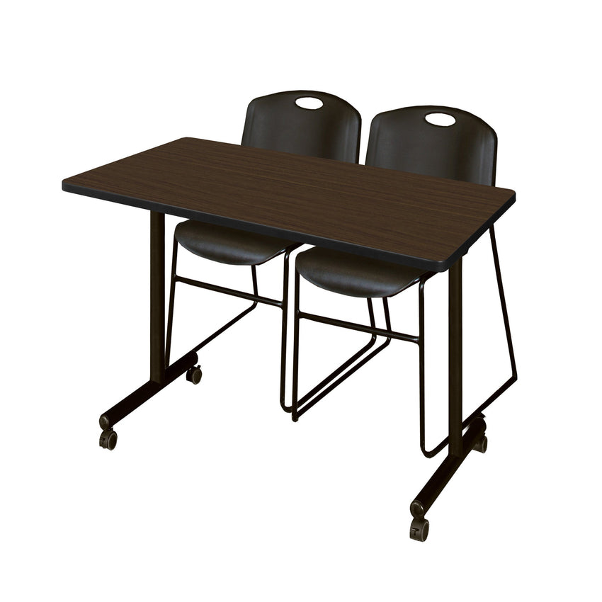 Regency Kobe Professional Mobile T - Base Training Table & 2 Zeng Stack Chairs 48"W x 24"D x 29"H (REG - MKTRCC4824 - ZNG) - SchoolOutlet
