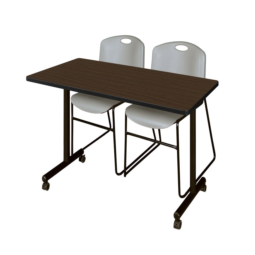 Regency Kobe Professional Mobile T - Base Training Table & 2 Zeng Stack Chairs 48"W x 24"D x 29"H (REG - MKTRCC4824 - ZNG) - SchoolOutlet
