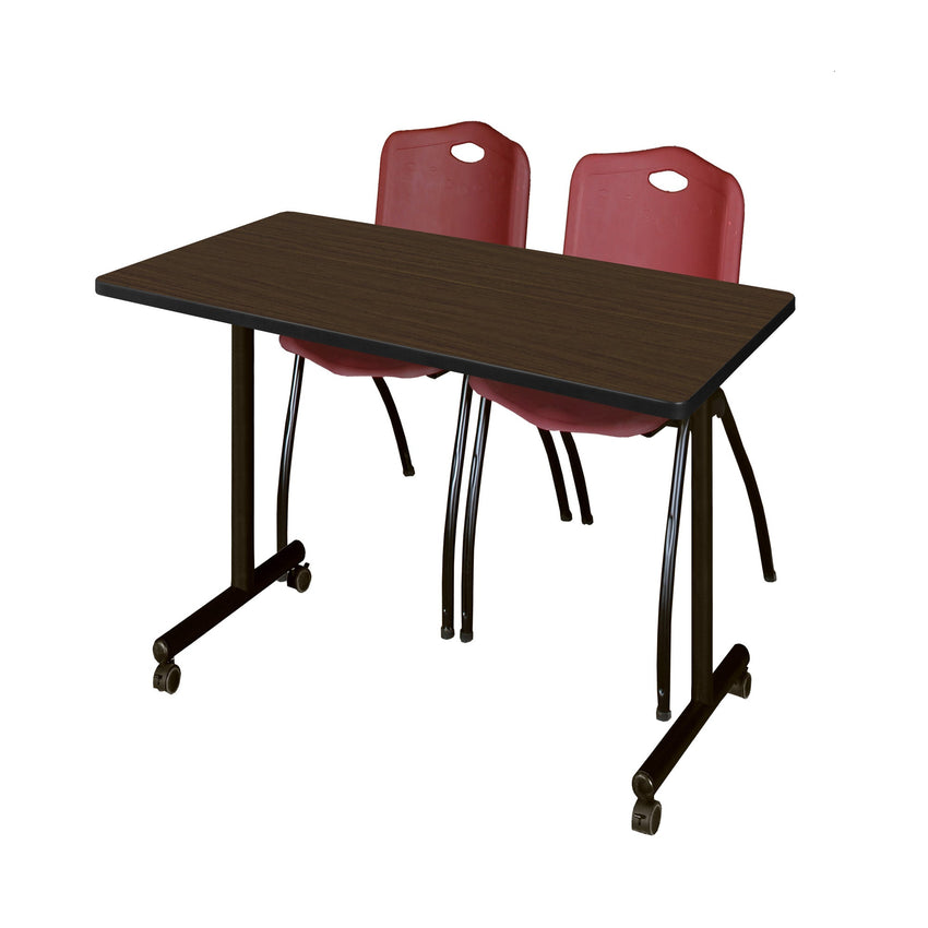 Regency Kobe Professional Mobile T - Base Training Table & 2 M Stack Chairs 48"W x 24"D x 29"H (REG - MKTRCC4824 - 2M) - SchoolOutlet