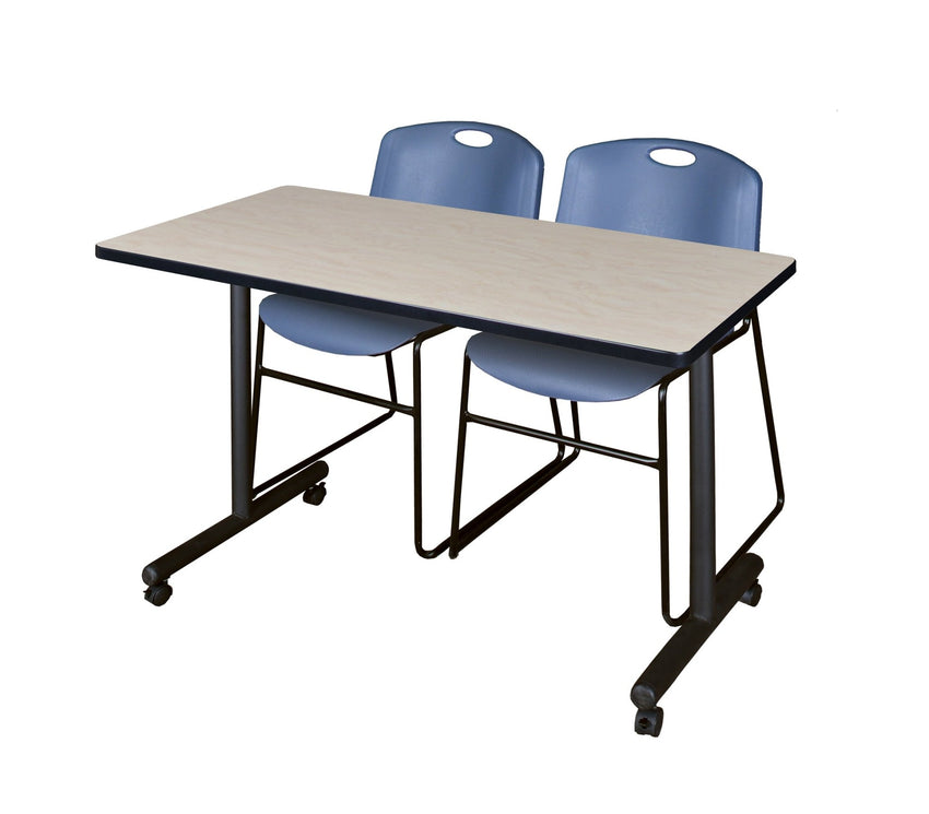 Regency Kobe Professional Mobile T - Base Training Table & 2 Zeng Stack Chairs 48"W x 24"D x 29"H (REG - MKTRCC4824 - ZNG) - SchoolOutlet