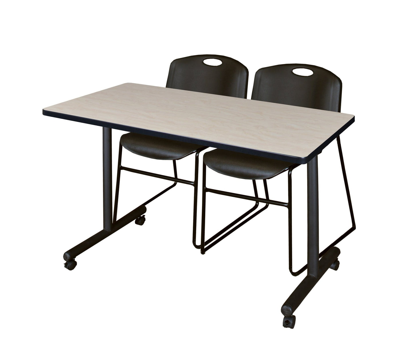 Regency Kobe Professional Mobile T - Base Training Table & 2 Zeng Stack Chairs 48"W x 24"D x 29"H (REG - MKTRCC4824 - ZNG) - SchoolOutlet