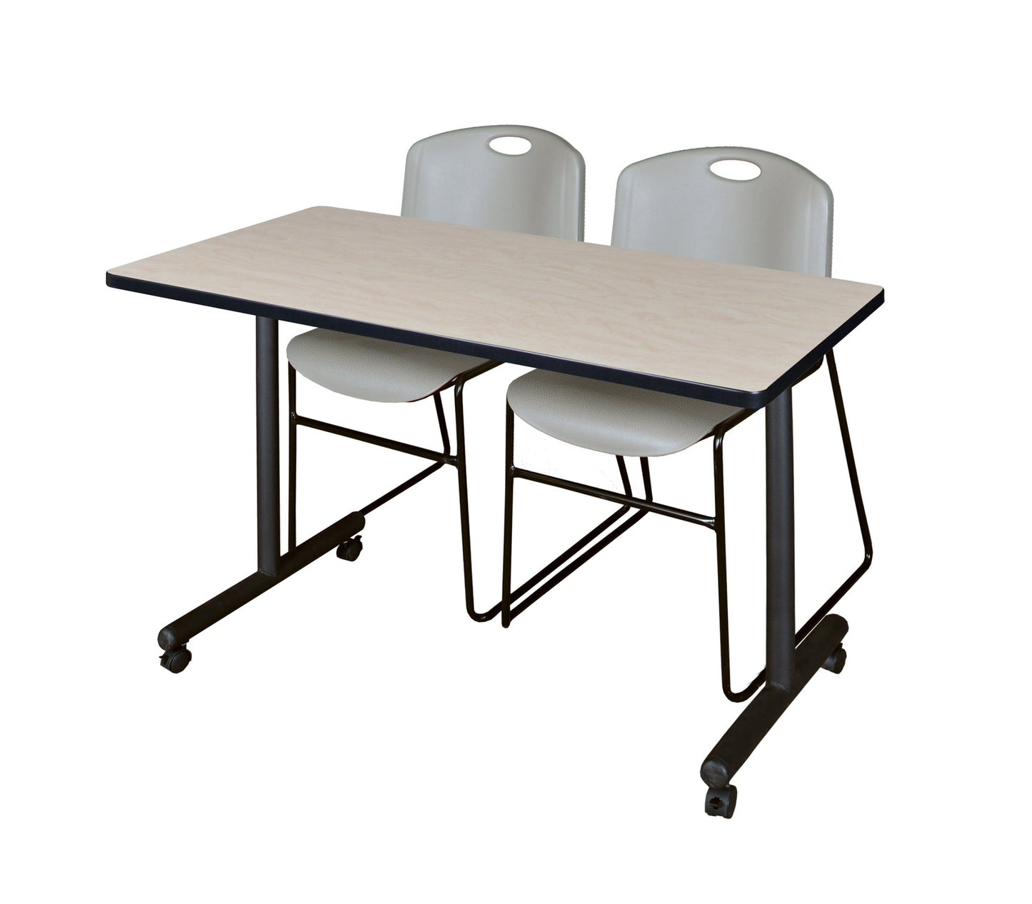 Regency Kobe Professional Mobile T - Base Training Table & 2 Zeng Stack Chairs 48"W x 24"D x 29"H (REG - MKTRCC4824 - ZNG) - SchoolOutlet