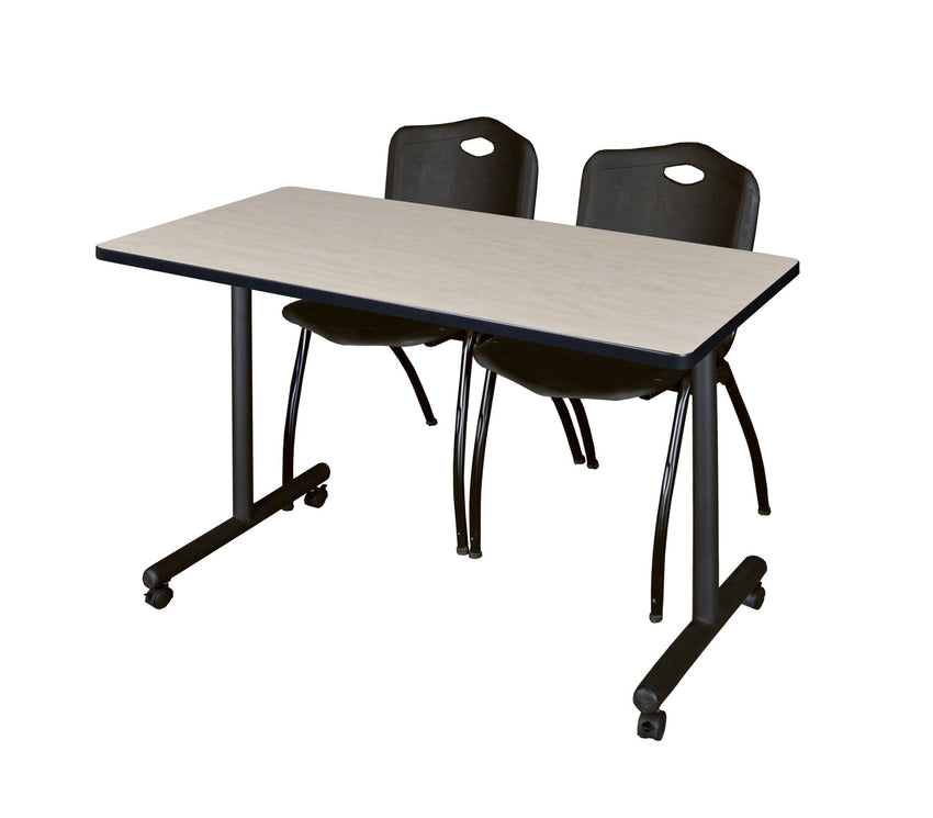 Regency Kobe Professional Mobile T - Base Training Table & 2 M Stack Chairs 48"W x 24"D x 29"H (REG - MKTRCC4824 - 2M) - SchoolOutlet