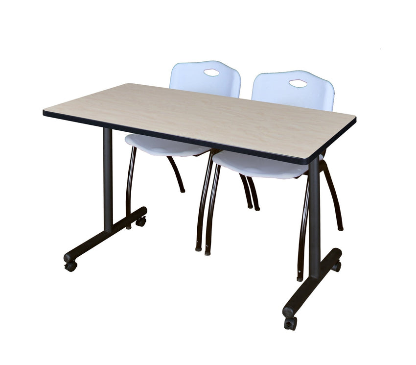 Regency Kobe Professional Mobile T - Base Training Table & 2 M Stack Chairs 48"W x 24"D x 29"H (REG - MKTRCC4824 - 2M) - SchoolOutlet