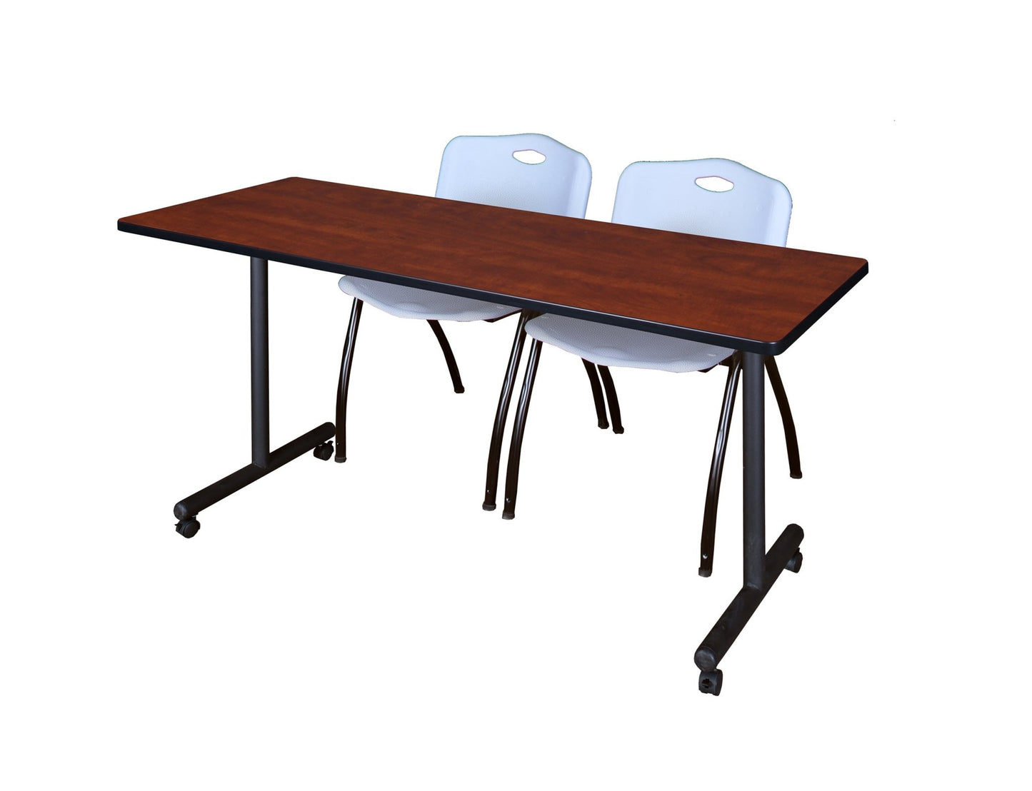 Regency Kobe Professional Mobile T - Base Training Table & 2 M Stack Chairs 60"W x 24"D x 29"H (REG - MKTRCC6024 - 2M) - SchoolOutlet
