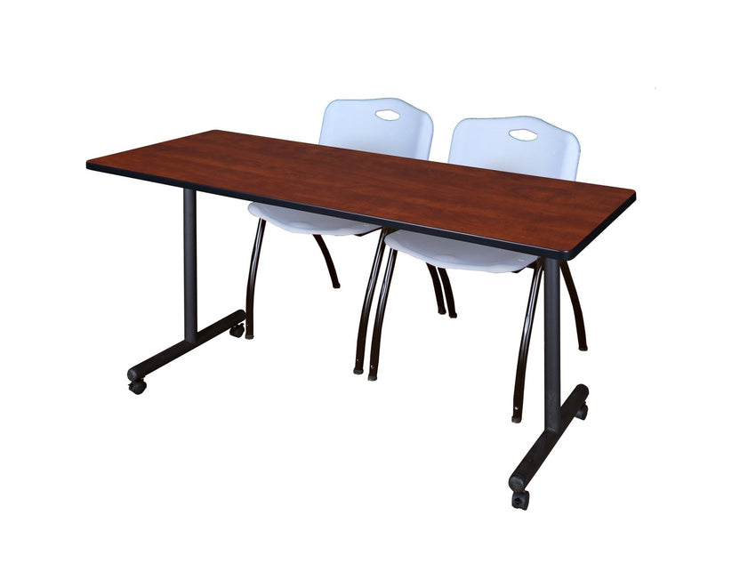 Regency Kobe Professional Mobile T - Base Training Table & 2 M Stack Chairs 60"W x 24"D x 29"H (REG - MKTRCC6024 - 2M) - SchoolOutlet