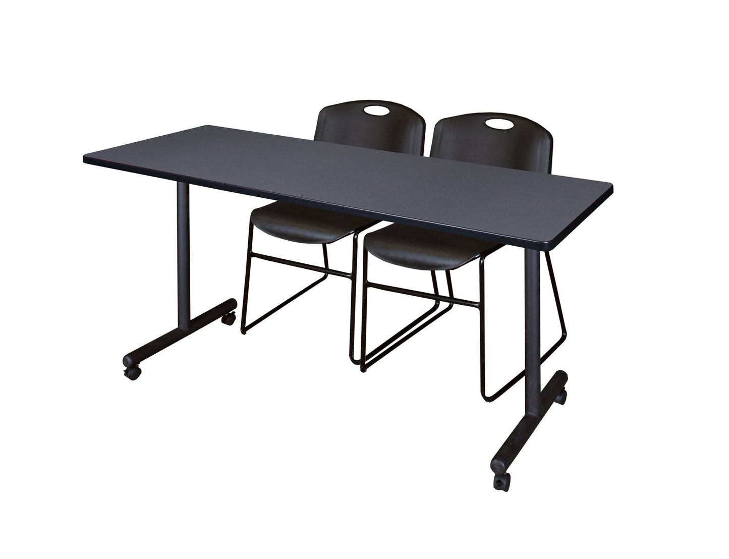 Regency Kobe Professional Mobile T - Base Training Table & 2 Zeng Stack Chairs 60"W x 24"D x 29"H (REG - MKTRCC6024 - ZNG) - SchoolOutlet
