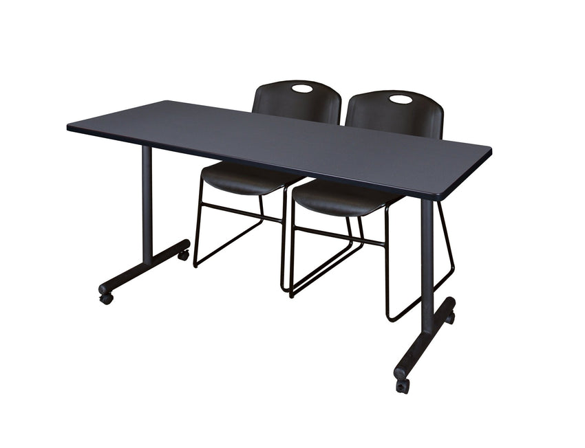 Regency Kobe Professional Mobile T - Base Training Table & 2 Zeng Stack Chairs 60"W x 24"D x 29"H (REG - MKTRCC6024 - ZNG) - SchoolOutlet