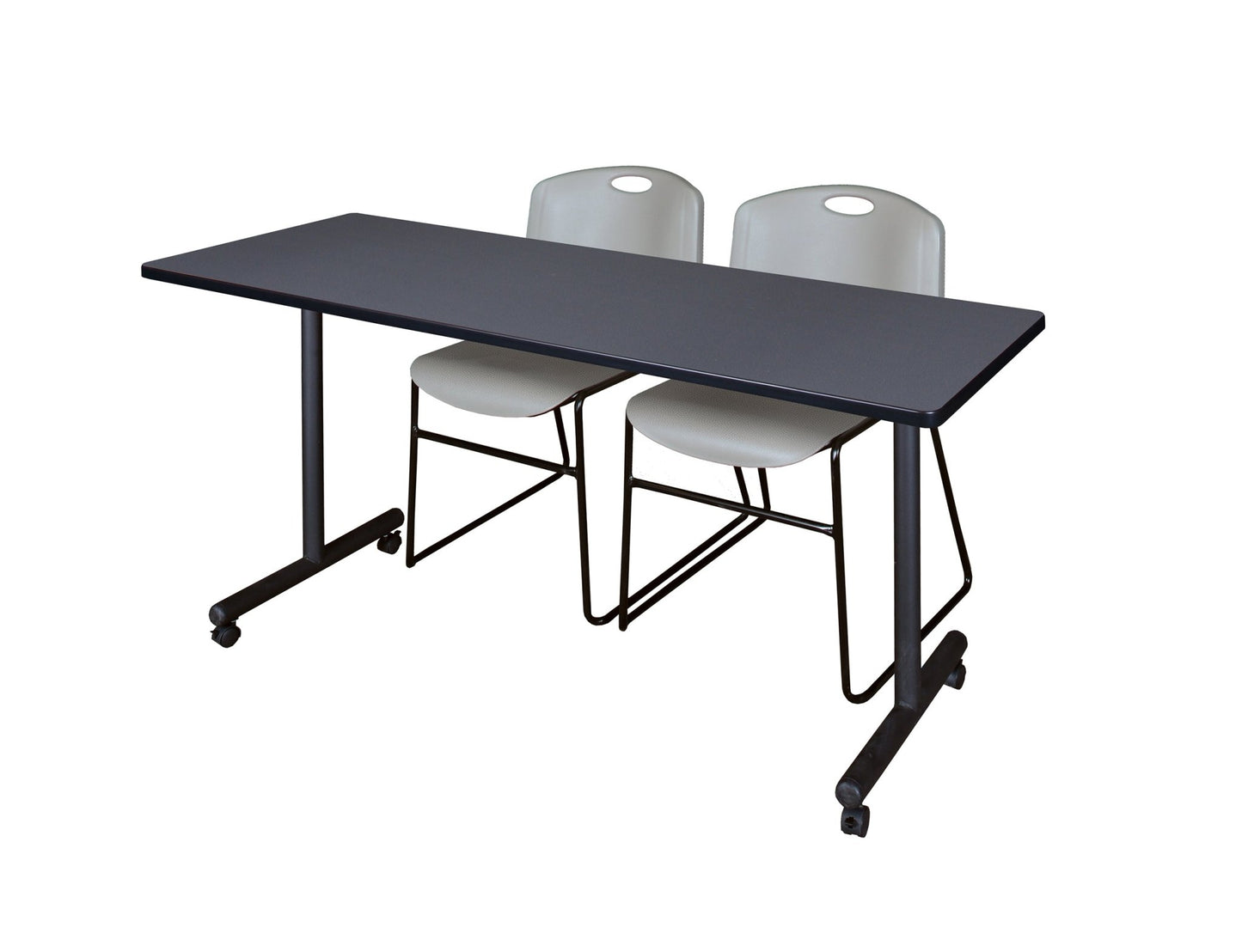 Regency Kobe Professional Mobile T - Base Training Table & 2 Zeng Stack Chairs 60"W x 24"D x 29"H (REG - MKTRCC6024 - ZNG) - SchoolOutlet