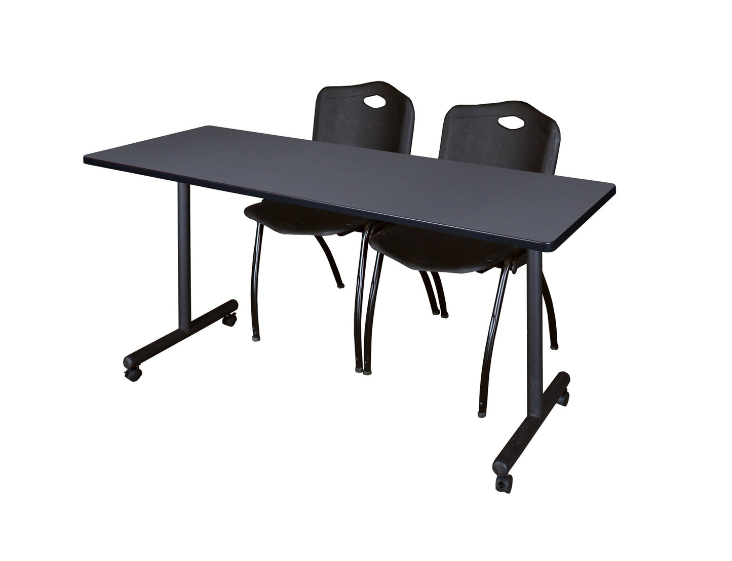 Regency Kobe Professional Mobile T - Base Training Table & 2 M Stack Chairs 60"W x 24"D x 29"H (REG - MKTRCC6024 - 2M) - SchoolOutlet