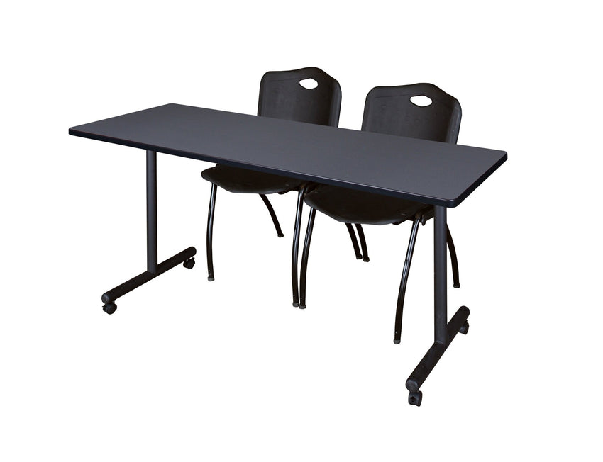 Regency Kobe Professional Mobile T - Base Training Table & 2 M Stack Chairs 60"W x 24"D x 29"H (REG - MKTRCC6024 - 2M) - SchoolOutlet