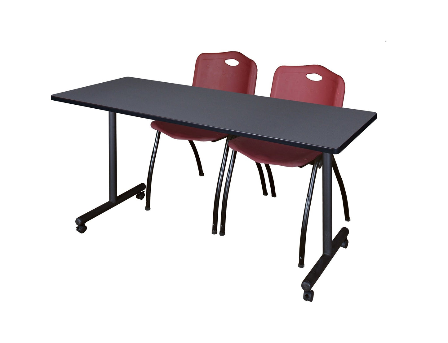 Regency Kobe Professional Mobile T - Base Training Table & 2 M Stack Chairs 60"W x 24"D x 29"H (REG - MKTRCC6024 - 2M) - SchoolOutlet