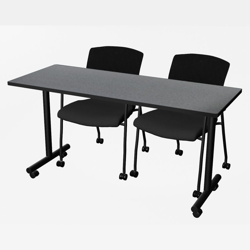 Regency Kobe Professional Mobile T - Base Training Table & 2 Knight Mesh Chairs 60"W x 24"D x 29"H (REG - MKTRCC6024 - KNM) - SchoolOutlet