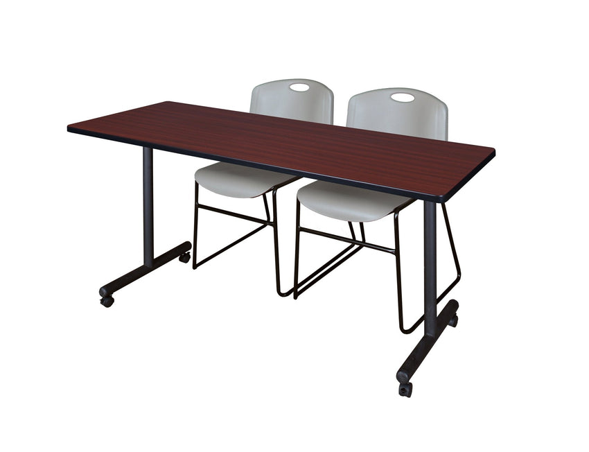 Regency Kobe Professional Mobile T - Base Training Table & 2 Zeng Stack Chairs 60"W x 24"D x 29"H (REG - MKTRCC6024 - ZNG) - SchoolOutlet