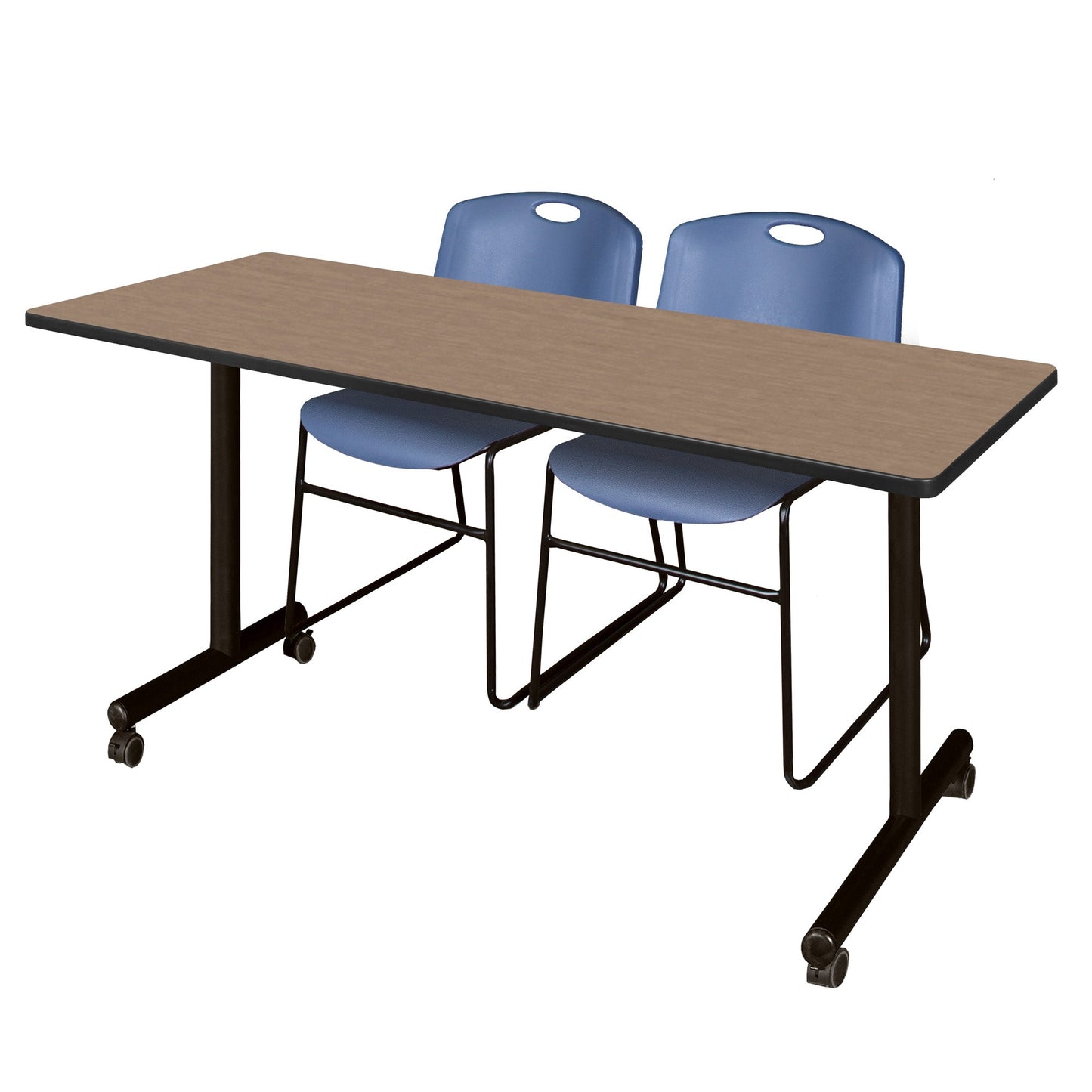 Regency Kobe Professional Mobile T - Base Training Table & 2 Zeng Stack Chairs 60"W x 24"D x 29"H (REG - MKTRCC6024 - ZNG) - SchoolOutlet