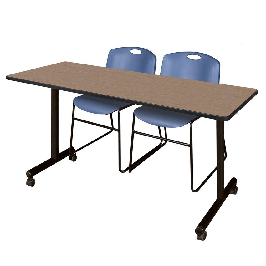 Regency Kobe Professional Mobile T - Base Training Table & 2 Zeng Stack Chairs 60"W x 24"D x 29"H (REG - MKTRCC6024 - ZNG) - SchoolOutlet
