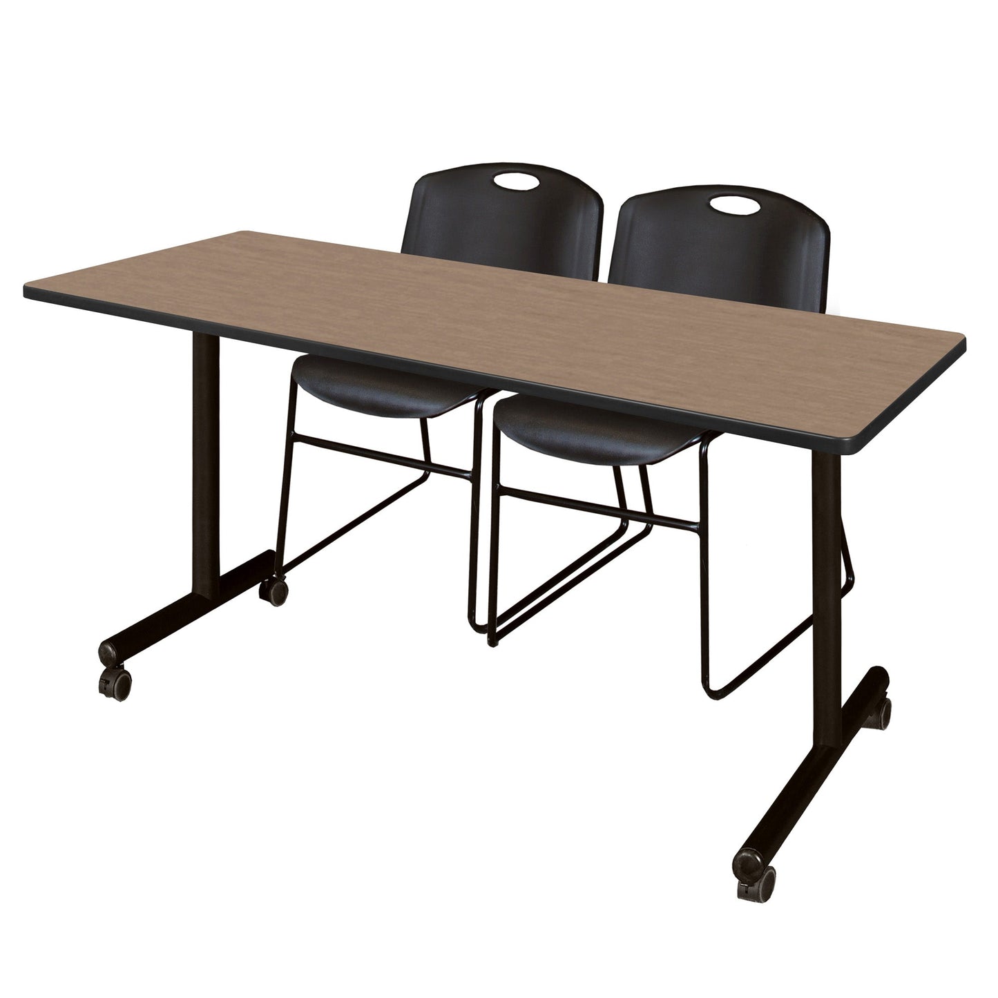 Regency Kobe Professional Mobile T - Base Training Table & 2 Zeng Stack Chairs 60"W x 24"D x 29"H (REG - MKTRCC6024 - ZNG) - SchoolOutlet
