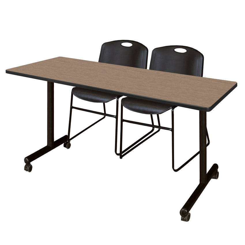 Regency Kobe Professional Mobile T - Base Training Table & 2 Zeng Stack Chairs 60"W x 24"D x 29"H (REG - MKTRCC6024 - ZNG) - SchoolOutlet