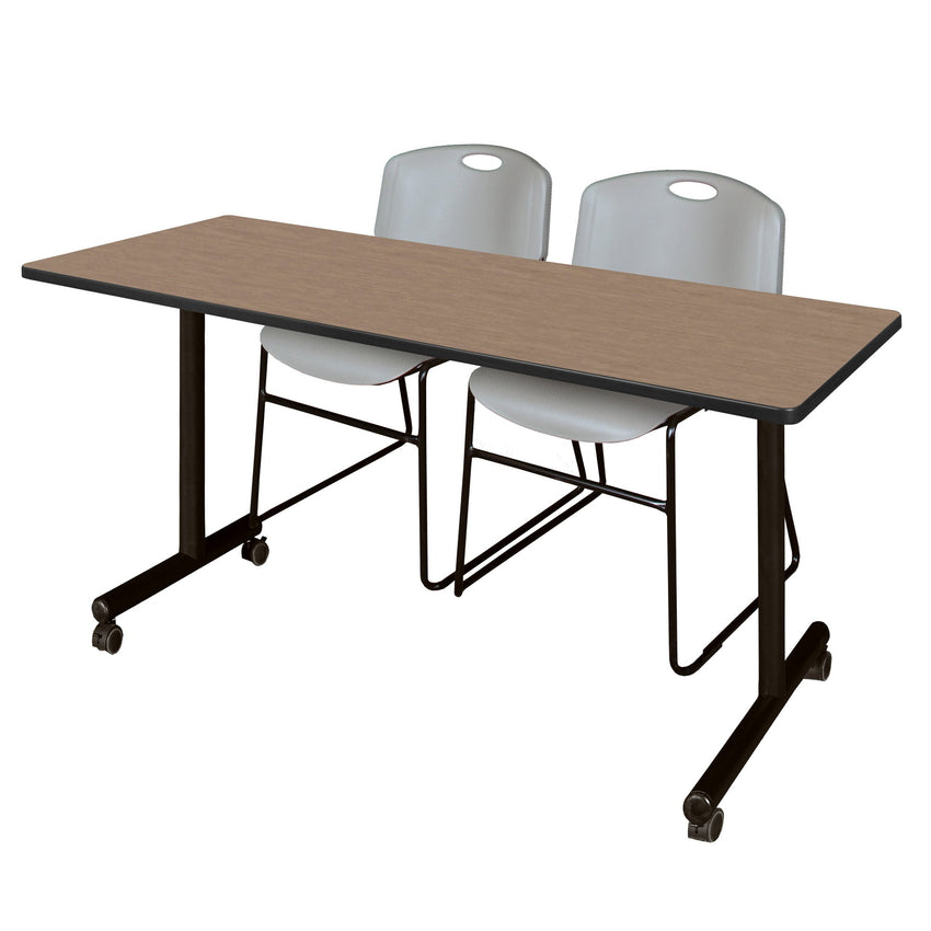 Regency Kobe Professional Mobile T - Base Training Table & 2 Zeng Stack Chairs 60"W x 24"D x 29"H (REG - MKTRCC6024 - ZNG) - SchoolOutlet