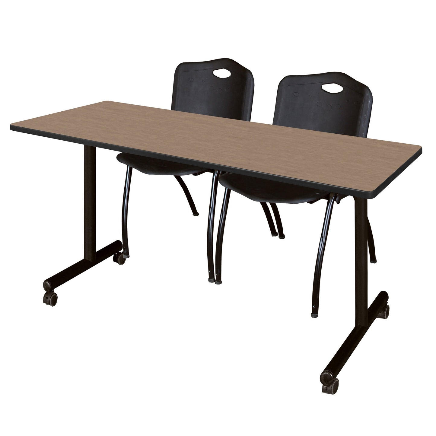Regency Kobe Professional Mobile T - Base Training Table & 2 M Stack Chairs 60"W x 24"D x 29"H (REG - MKTRCC6024 - 2M) - SchoolOutlet