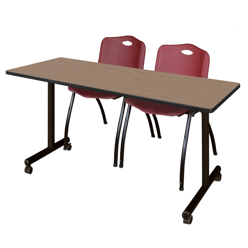 Regency Kobe Professional Mobile T - Base Training Table & 2 M Stack Chairs 60"W x 24"D x 29"H (REG - MKTRCC6024 - 2M) - SchoolOutlet