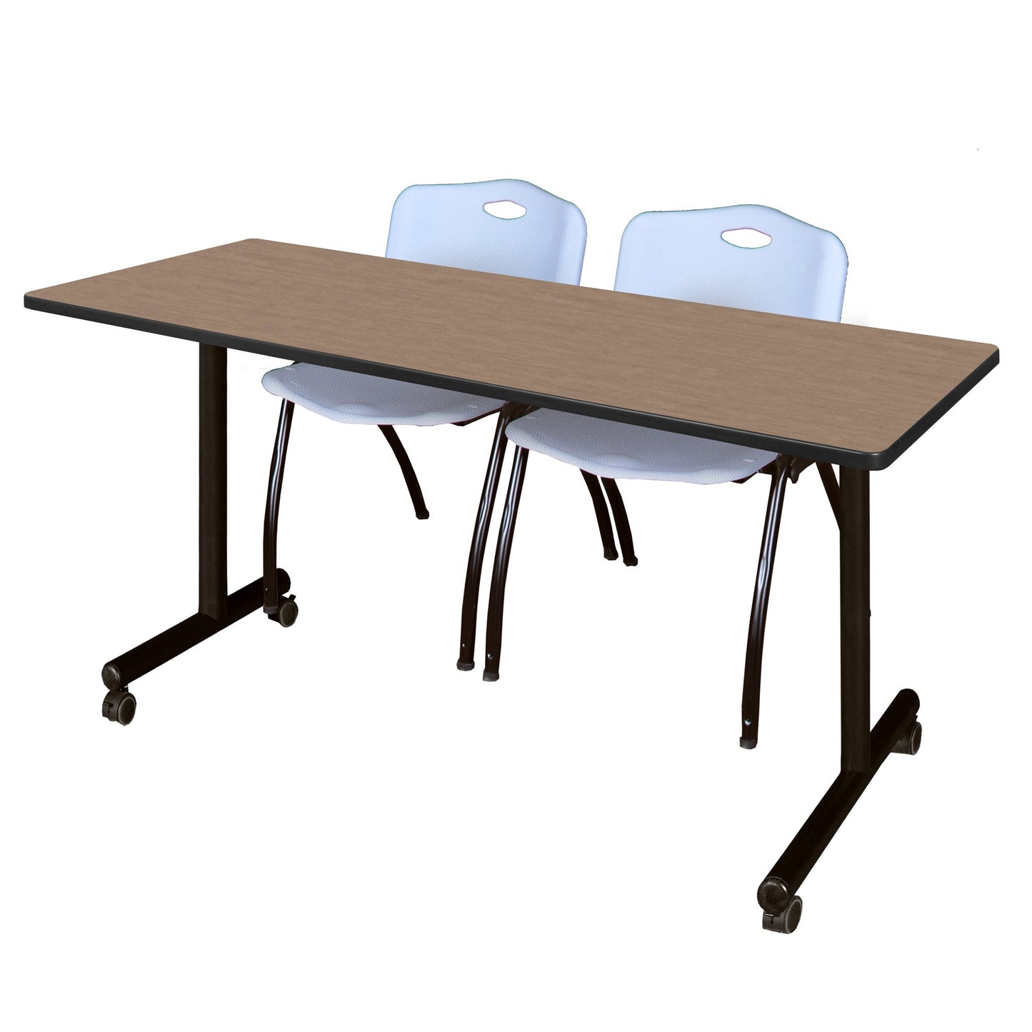 Regency Kobe Professional Mobile T - Base Training Table & 2 M Stack Chairs 60"W x 24"D x 29"H (REG - MKTRCC6024 - 2M) - SchoolOutlet