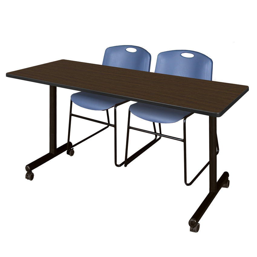 Regency Kobe Professional Mobile T - Base Training Table & 2 Zeng Stack Chairs 60"W x 24"D x 29"H (REG - MKTRCC6024 - ZNG) - SchoolOutlet