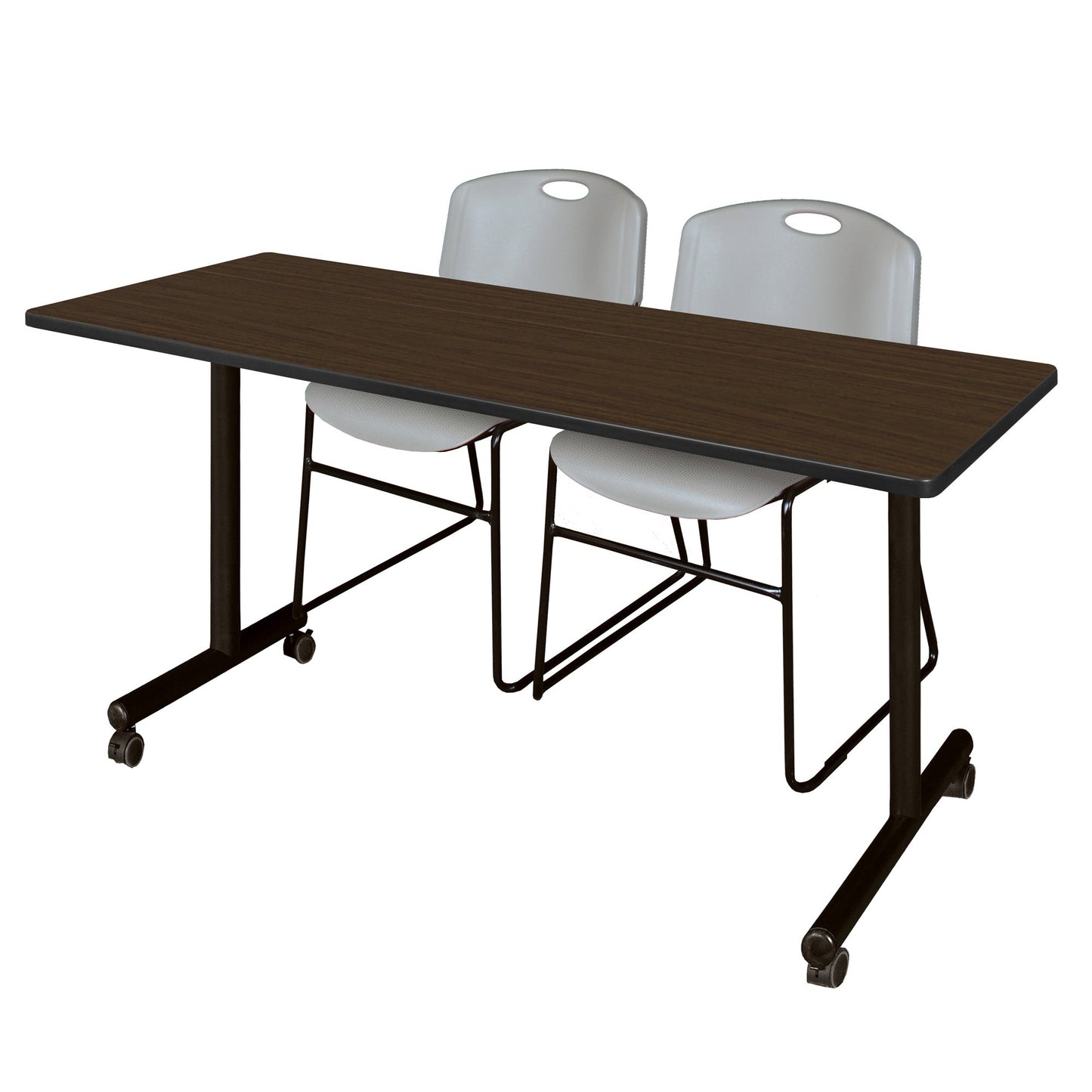 Regency Kobe Professional Mobile T - Base Training Table & 2 Zeng Stack Chairs 60"W x 24"D x 29"H (REG - MKTRCC6024 - ZNG) - SchoolOutlet