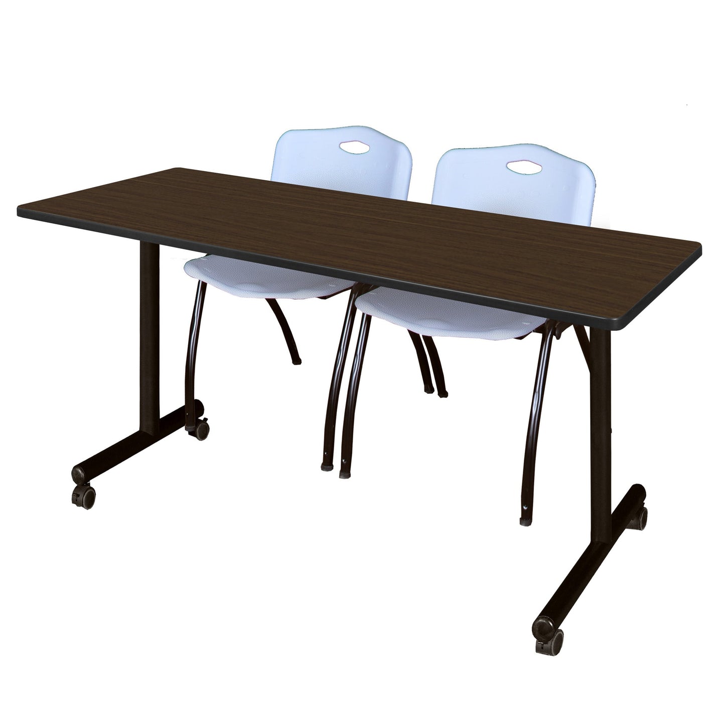 Regency Kobe Professional Mobile T - Base Training Table & 2 M Stack Chairs 60"W x 24"D x 29"H (REG - MKTRCC6024 - 2M) - SchoolOutlet