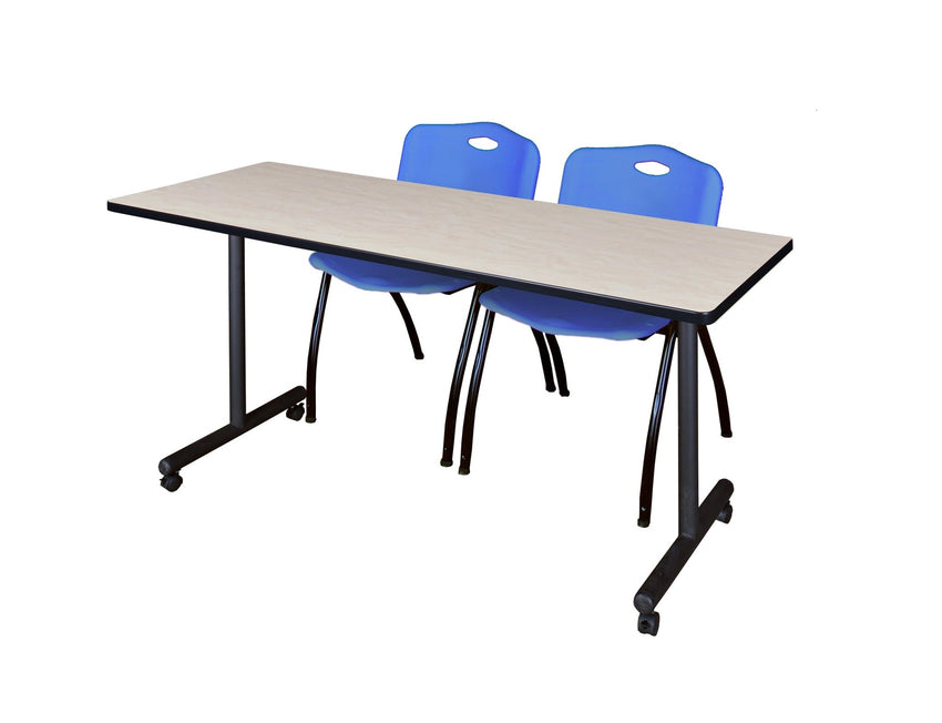 Regency Kobe Professional Mobile T - Base Training Table & 2 M Stack Chairs 60"W x 24"D x 29"H (REG - MKTRCC6024 - 2M) - SchoolOutlet