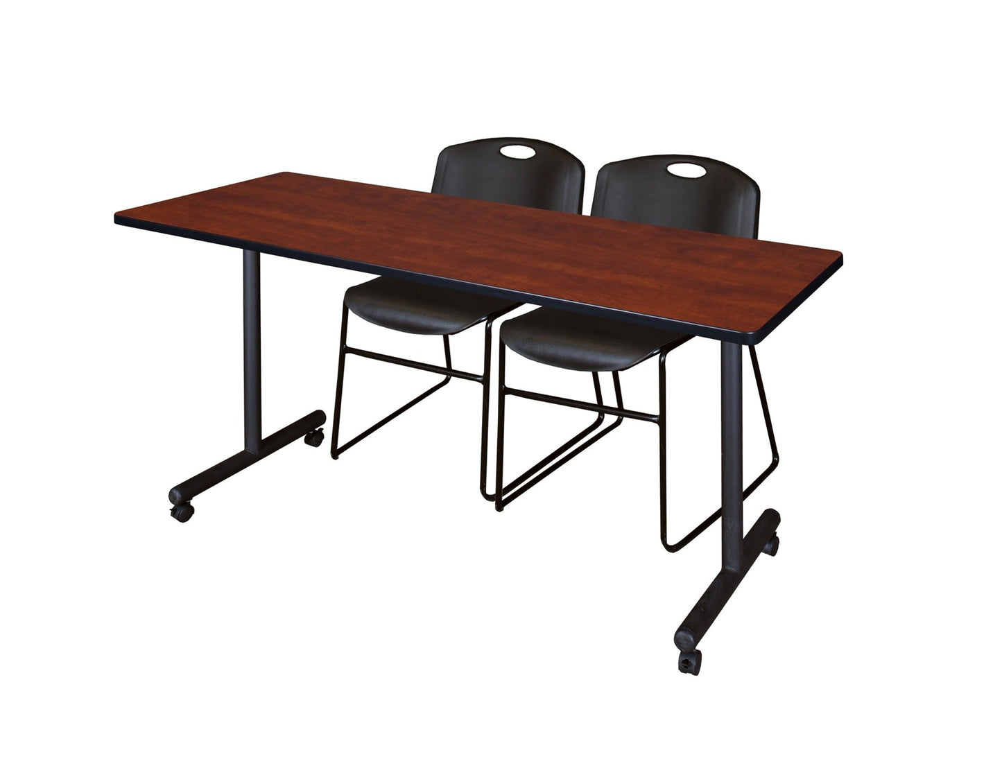 Regency Kobe Professional Mobile T - Base Training Table & 2 Zeng Stack Chairs - 66"W x 24"D x 29"H (REG - MKTRCC6624 - ZNG) - SchoolOutlet