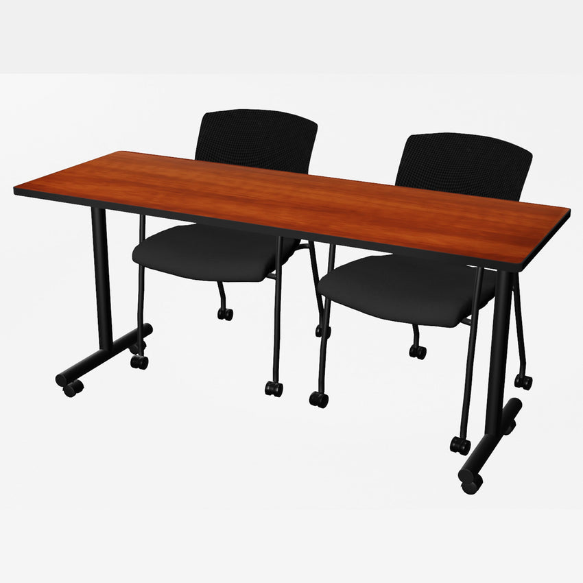 Regency Kobe Professional Mobile T - Base Training Table & 2 Knight Mesh Chairs 66"W x 24"D x 29"H (REG - MKTRCC6624 - KNM) - SchoolOutlet