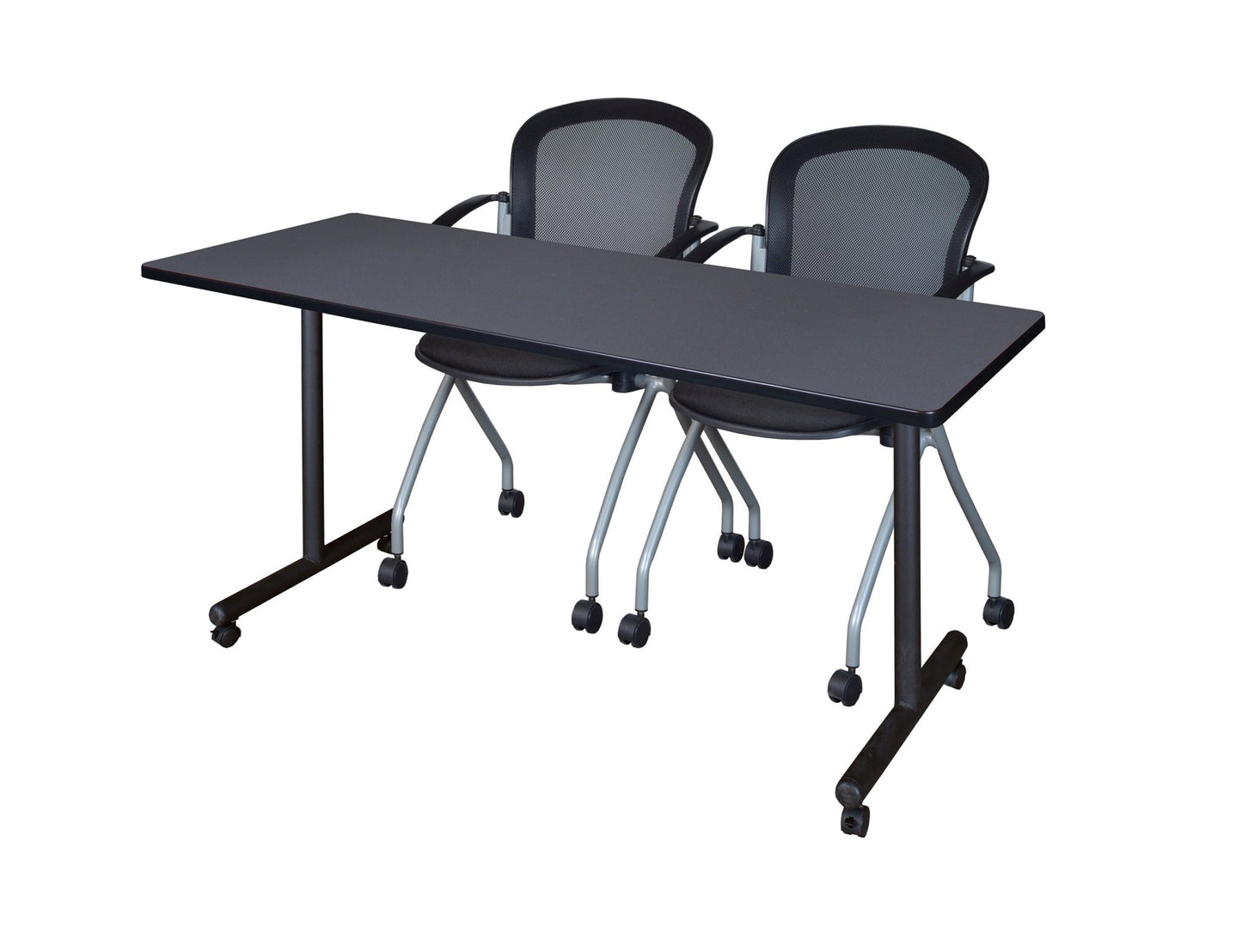 Regency Kobe Professional Mobile T - Base Training Table & 2 Cadence Nesting Chairs 66"W x 24"D x 29"H (REG - MKTRCC6624 - CAD) - SchoolOutlet