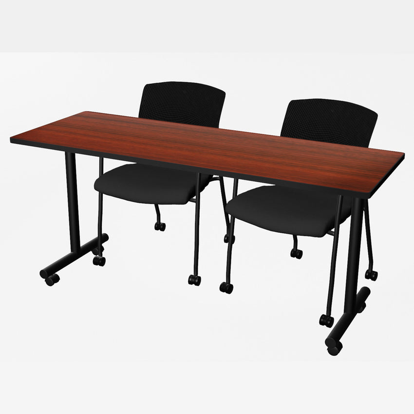 Regency Kobe Professional Mobile T - Base Training Table & 2 Knight Mesh Chairs 66"W x 24"D x 29"H (REG - MKTRCC6624 - KNM) - SchoolOutlet