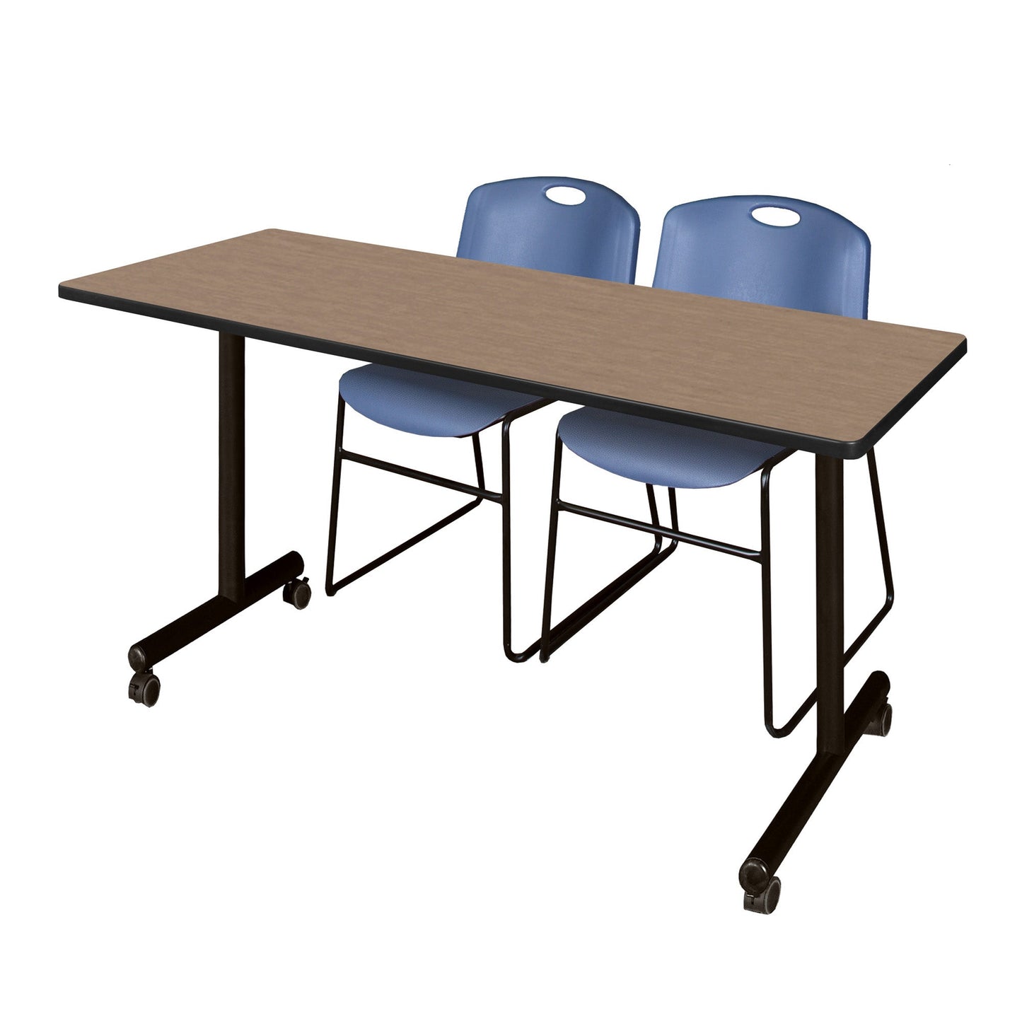 Regency Kobe Professional Mobile T - Base Training Table & 2 Zeng Stack Chairs - 66"W x 24"D x 29"H (REG - MKTRCC6624 - ZNG) - SchoolOutlet