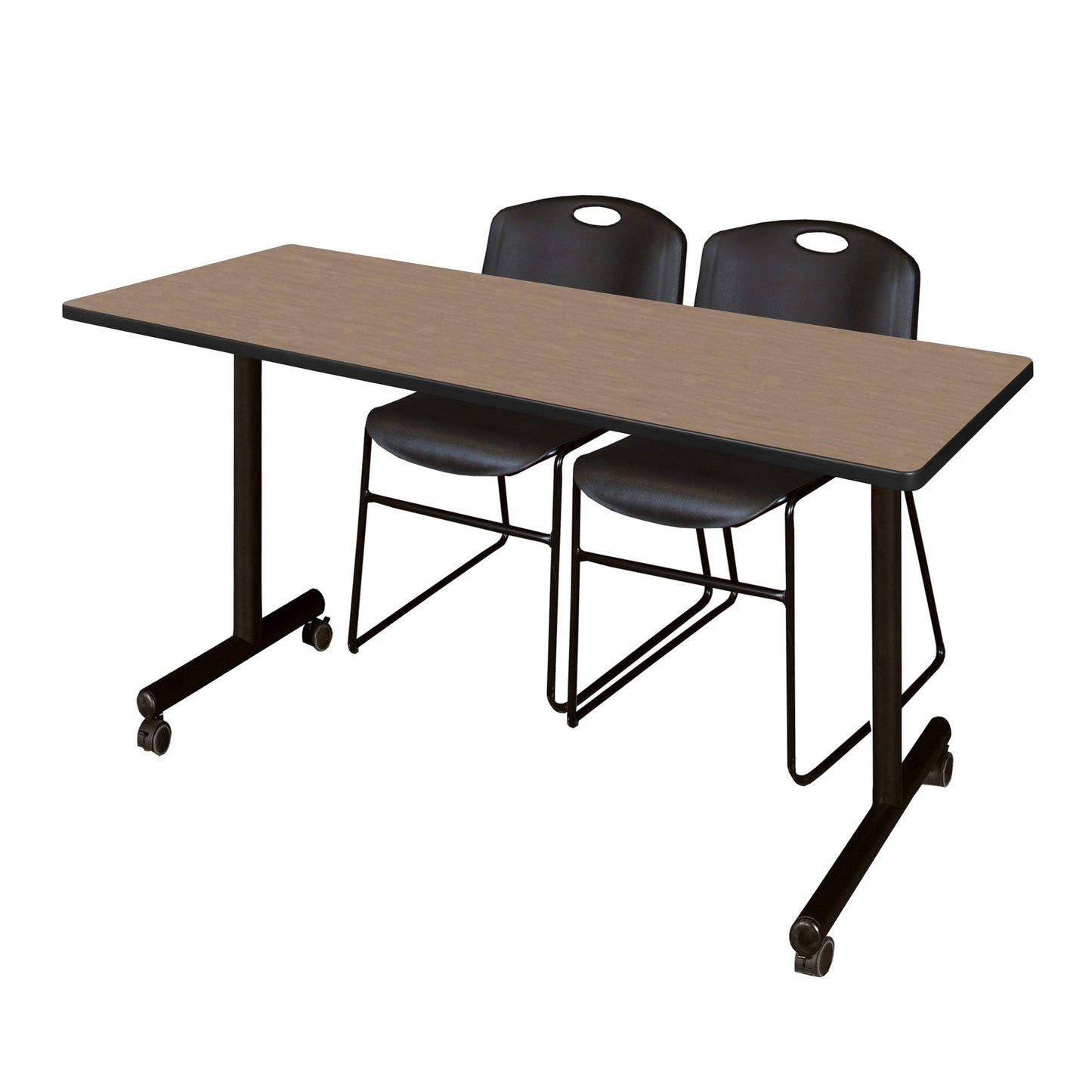 Regency Kobe Professional Mobile T - Base Training Table & 2 Zeng Stack Chairs - 66"W x 24"D x 29"H (REG - MKTRCC6624 - ZNG) - SchoolOutlet