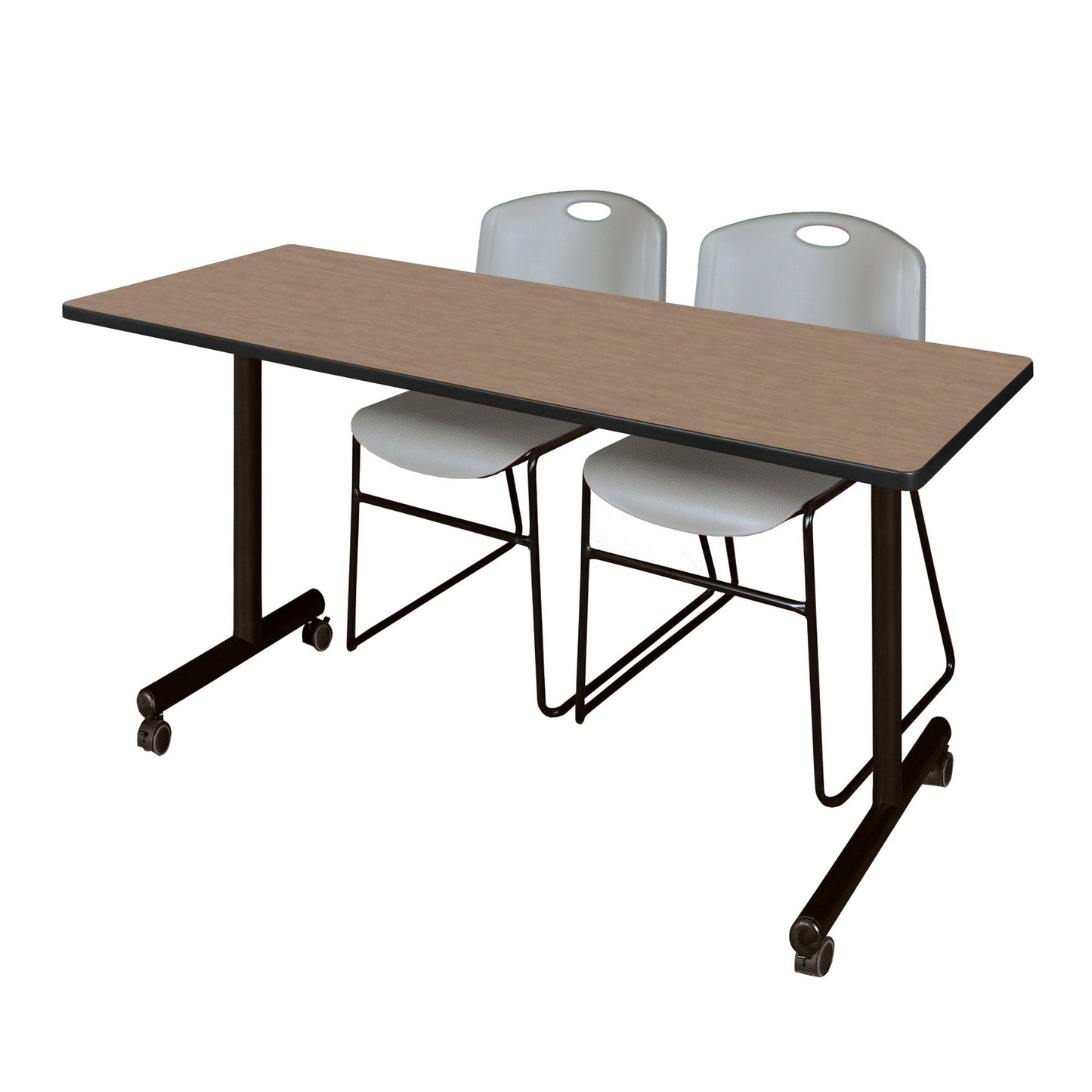 Regency Kobe Professional Mobile T - Base Training Table & 2 Zeng Stack Chairs - 66"W x 24"D x 29"H (REG - MKTRCC6624 - ZNG) - SchoolOutlet