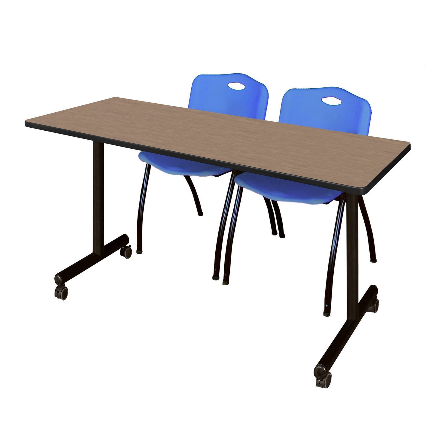 Regency Kobe Professional Mobile T - Base Training Table & 2 M Stack Chairs 66"W x 24"D x 29"H (REG - MKTRCC6624 - 2M) - SchoolOutlet