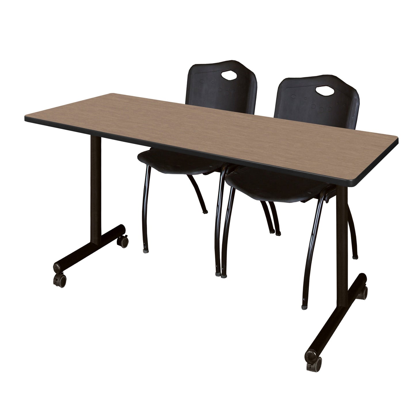 Regency Kobe Professional Mobile T - Base Training Table & 2 M Stack Chairs 66"W x 24"D x 29"H (REG - MKTRCC6624 - 2M) - SchoolOutlet
