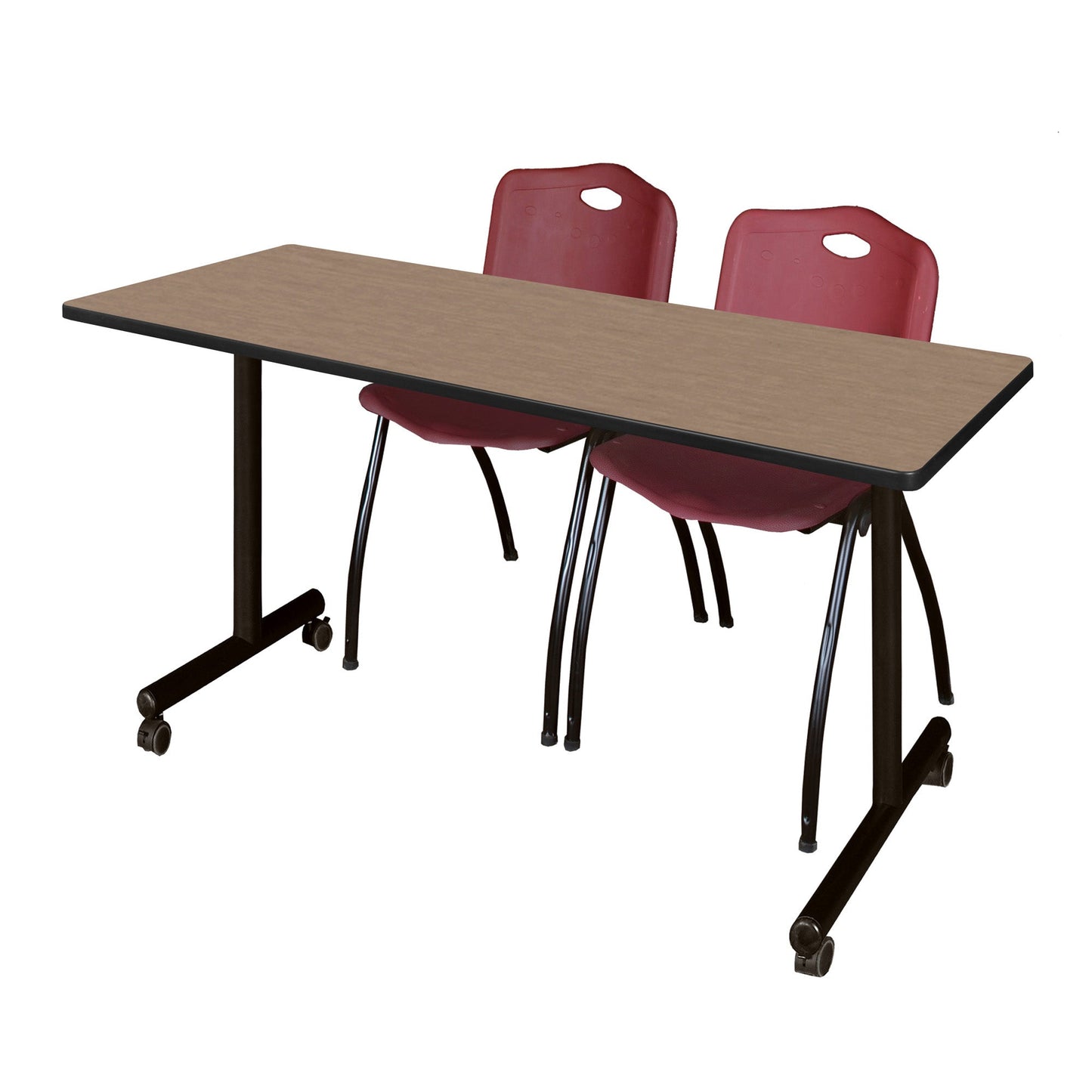 Regency Kobe Professional Mobile T - Base Training Table & 2 M Stack Chairs 66"W x 24"D x 29"H (REG - MKTRCC6624 - 2M) - SchoolOutlet