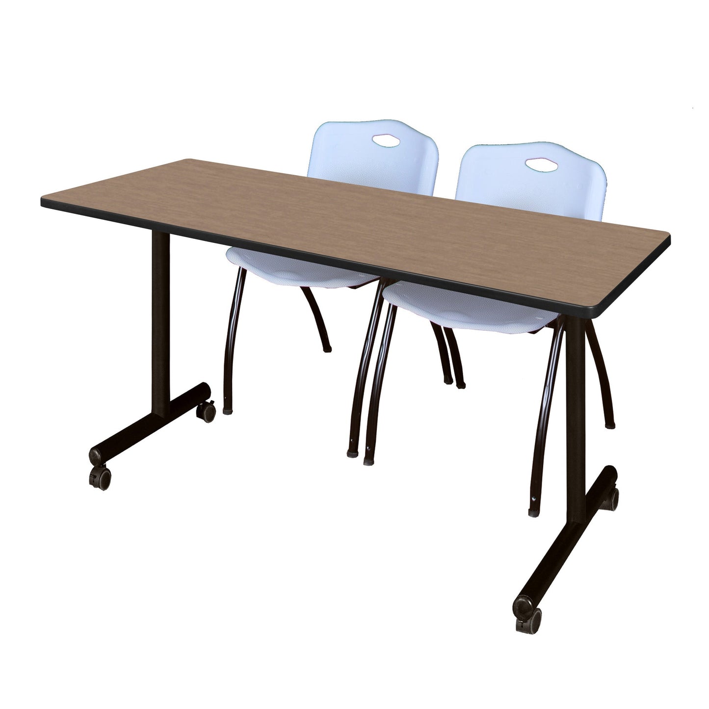 Regency Kobe Professional Mobile T - Base Training Table & 2 M Stack Chairs 66"W x 24"D x 29"H (REG - MKTRCC6624 - 2M) - SchoolOutlet
