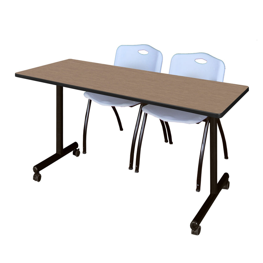 Regency Kobe Professional Mobile T - Base Training Table & 2 M Stack Chairs 66"W x 24"D x 29"H (REG - MKTRCC6624 - 2M) - SchoolOutlet