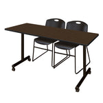 Regency Kobe Professional Mobile T - Base Training Table & 2 Zeng Stack Chairs - 66