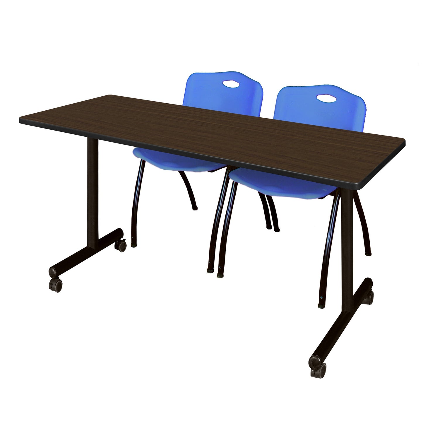 Regency Kobe Professional Mobile T - Base Training Table & 2 M Stack Chairs 66"W x 24"D x 29"H (REG - MKTRCC6624 - 2M) - SchoolOutlet
