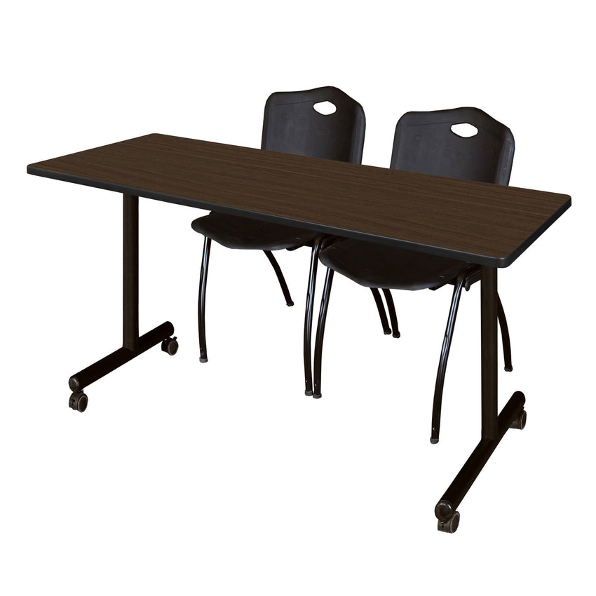 Regency Kobe Professional Mobile T - Base Training Table & 2 M Stack Chairs 66"W x 24"D x 29"H (REG - MKTRCC6624 - 2M) - SchoolOutlet