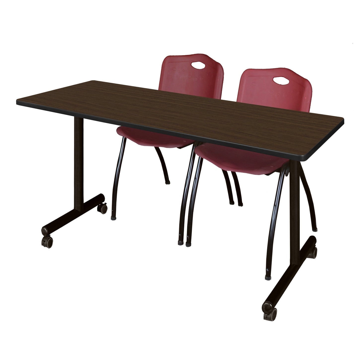 Regency Kobe Professional Mobile T - Base Training Table & 2 M Stack Chairs 66"W x 24"D x 29"H (REG - MKTRCC6624 - 2M) - SchoolOutlet